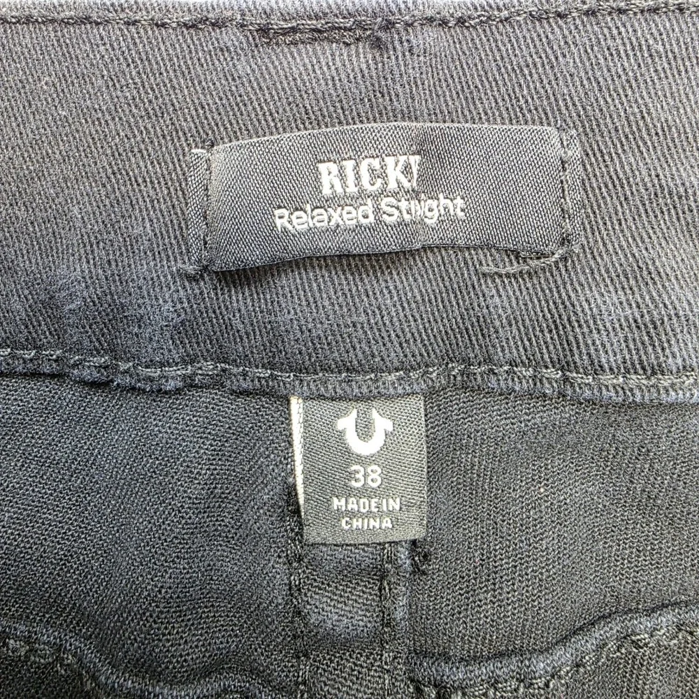 True Religion Ricky Relaxed Straight Black Jeans Mens 38 Flap Pocket Denim